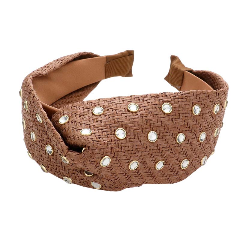 Stone Embellished Straw Twisted Headband