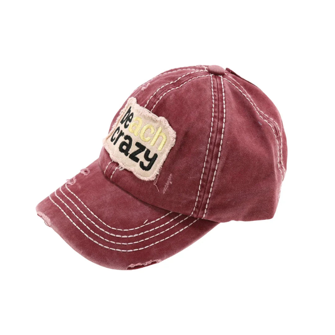 Beach Crazy Embroidered High Ponytail C.C Ball Cap