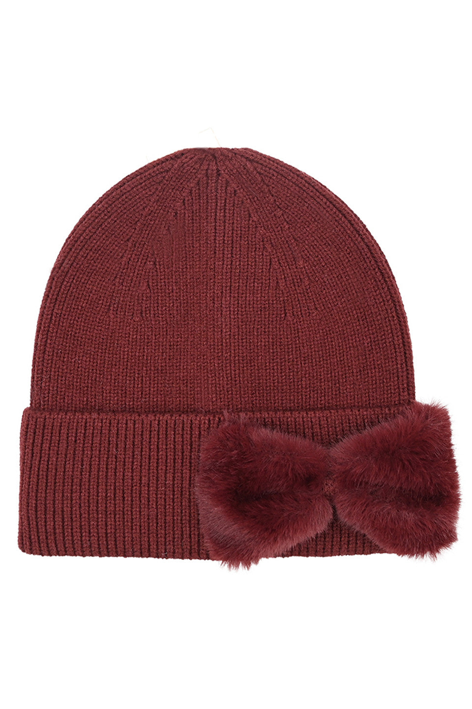 C.C Faux Fur Solid Bow Beanie Winter Hat