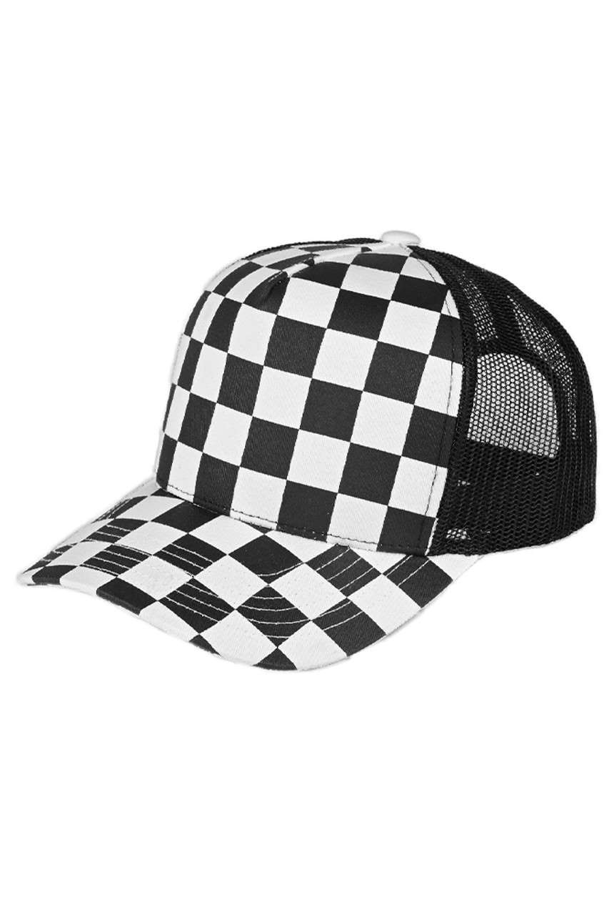 C.C Black/White Race Checkered Mesh Trucker Cap