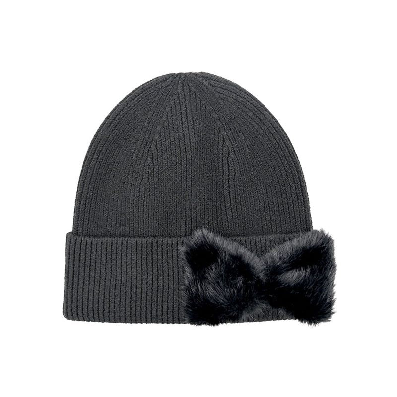 C.C Faux Fur Solid Bow Beanie Winter Hat