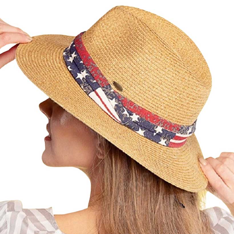 C.C Fedora With American Flag Printed Band Trim