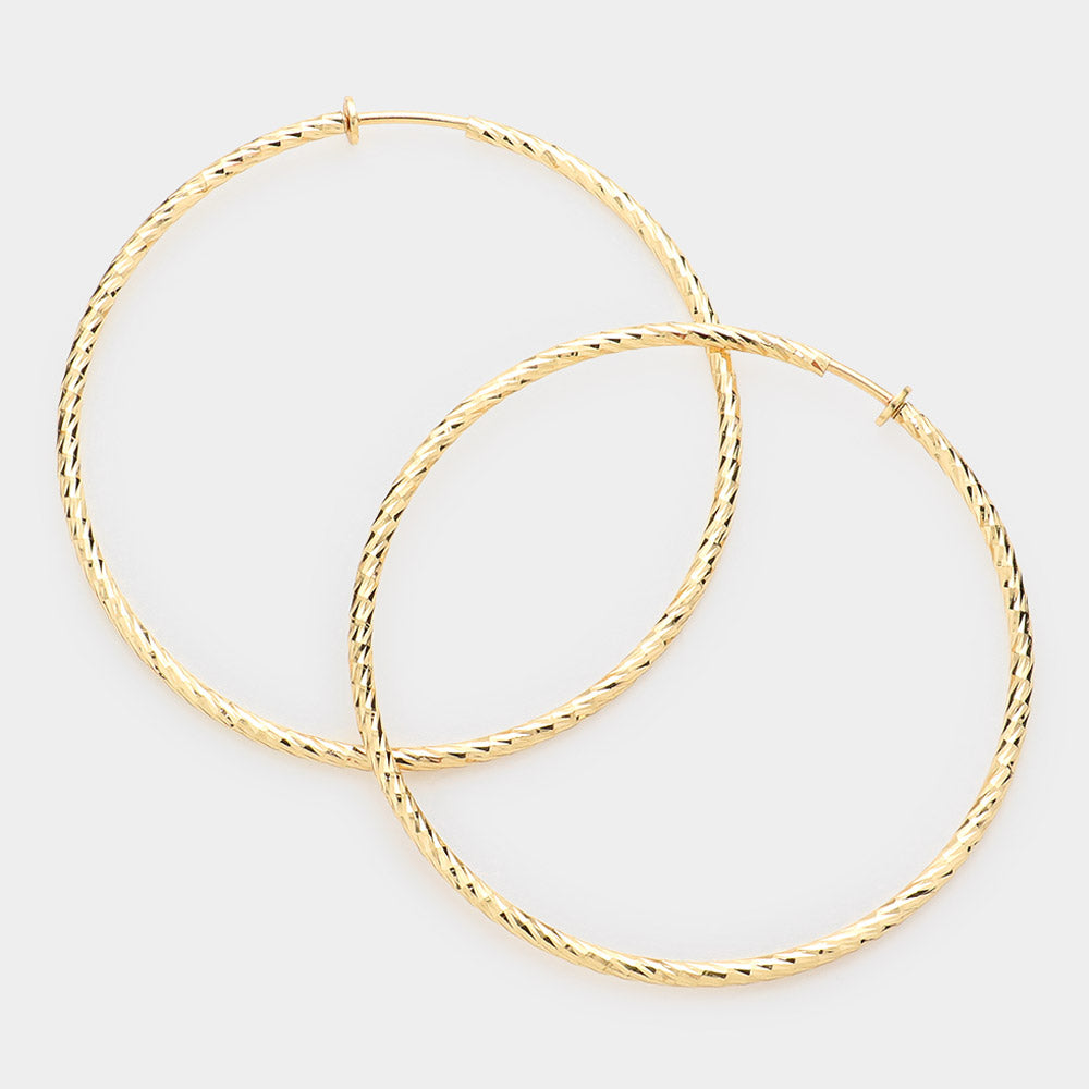 3" Textured metal hoop clip on earrings