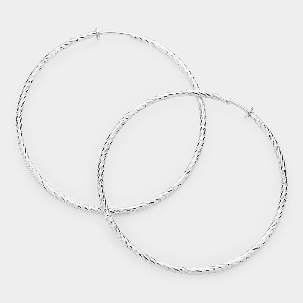 3" Textured metal hoop clip on earrings