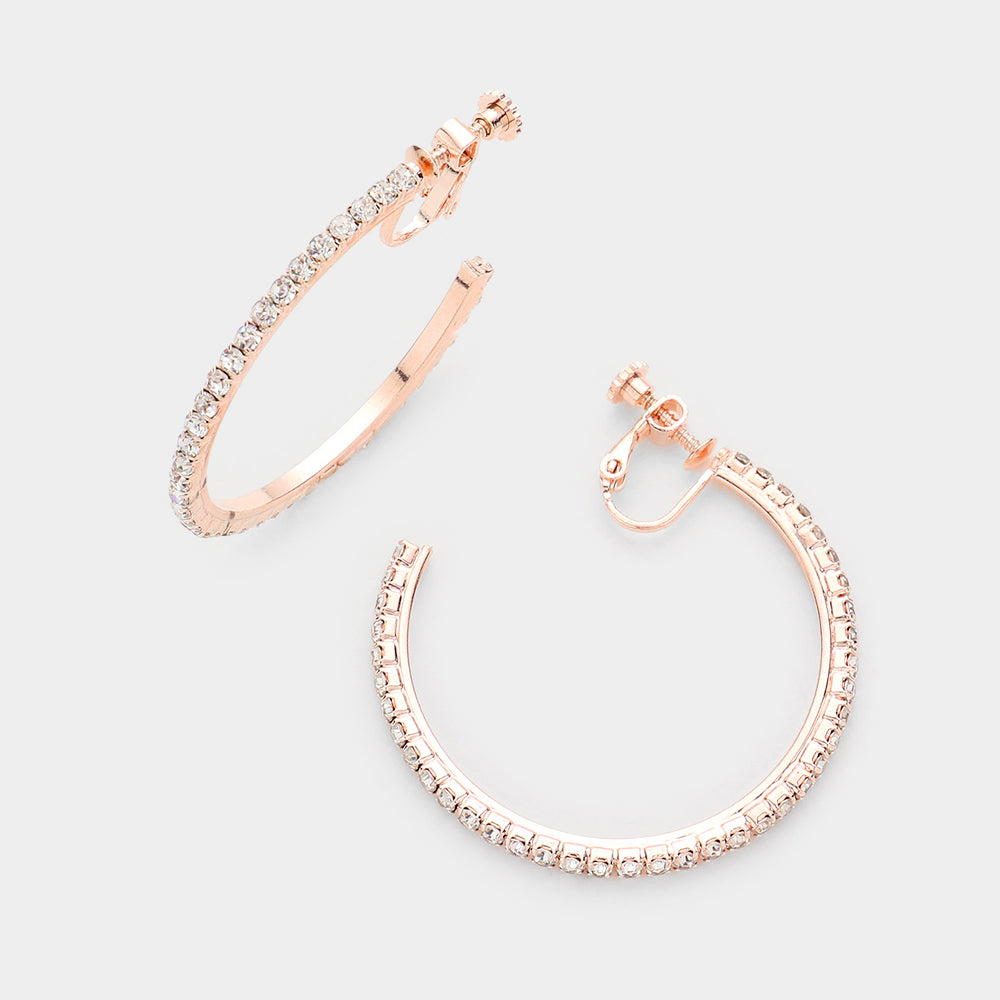 1.75 inch Rhinestone Hoop Clip on Earrings