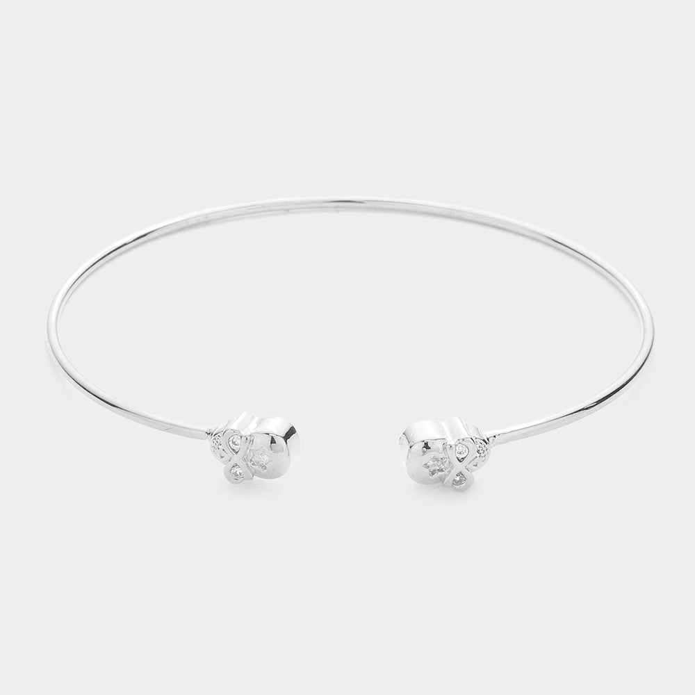 Brass Metal CZ Embellished Skull Tip Cuff Bracelet