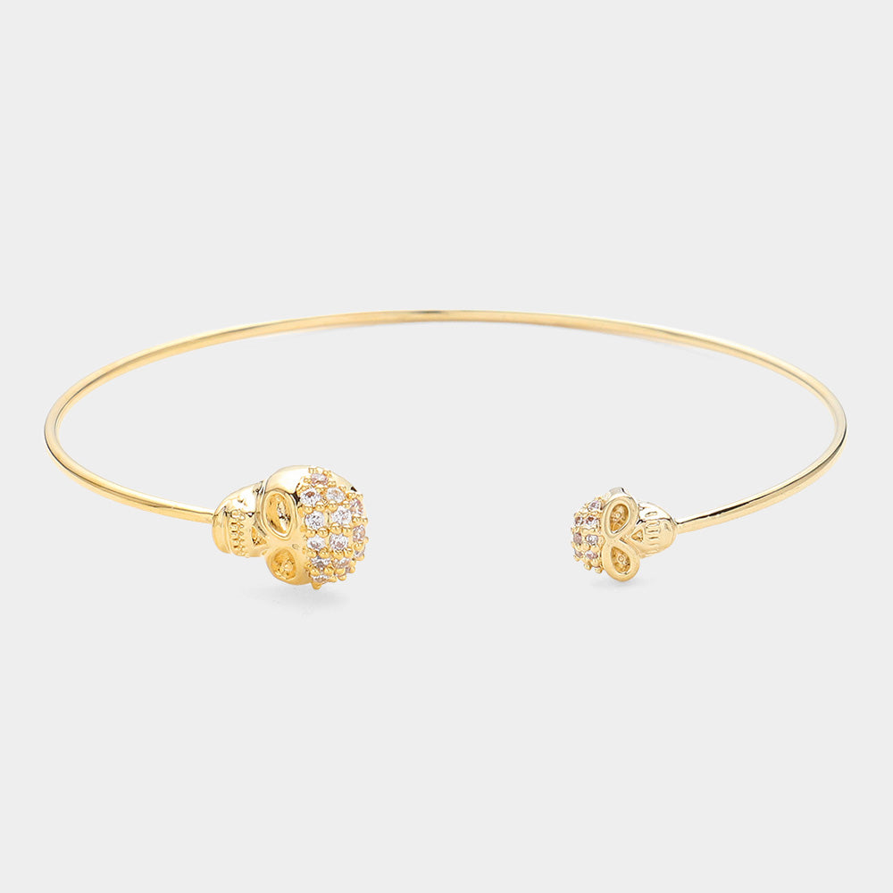 Brass Metal CZ Skull Tip Cuff Bracelet