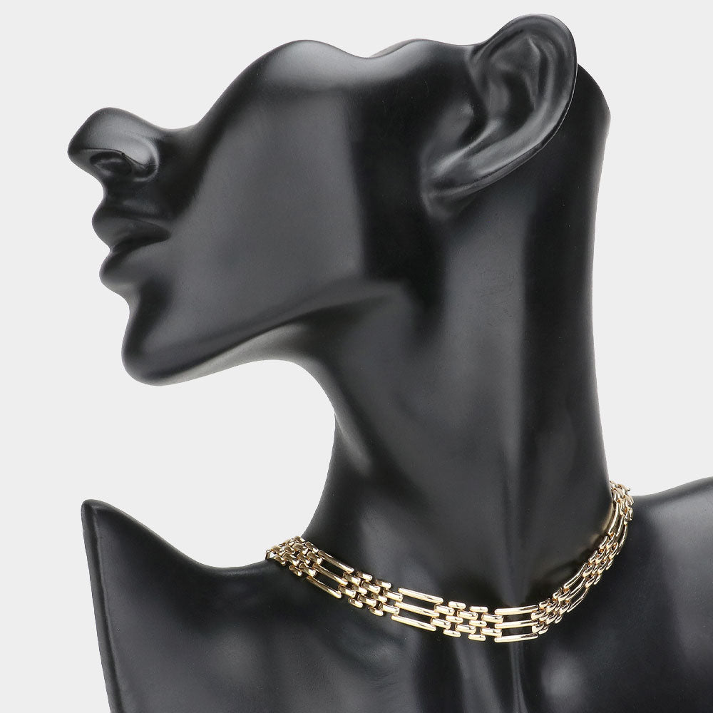 Abstract Brass Metal Choker Necklace