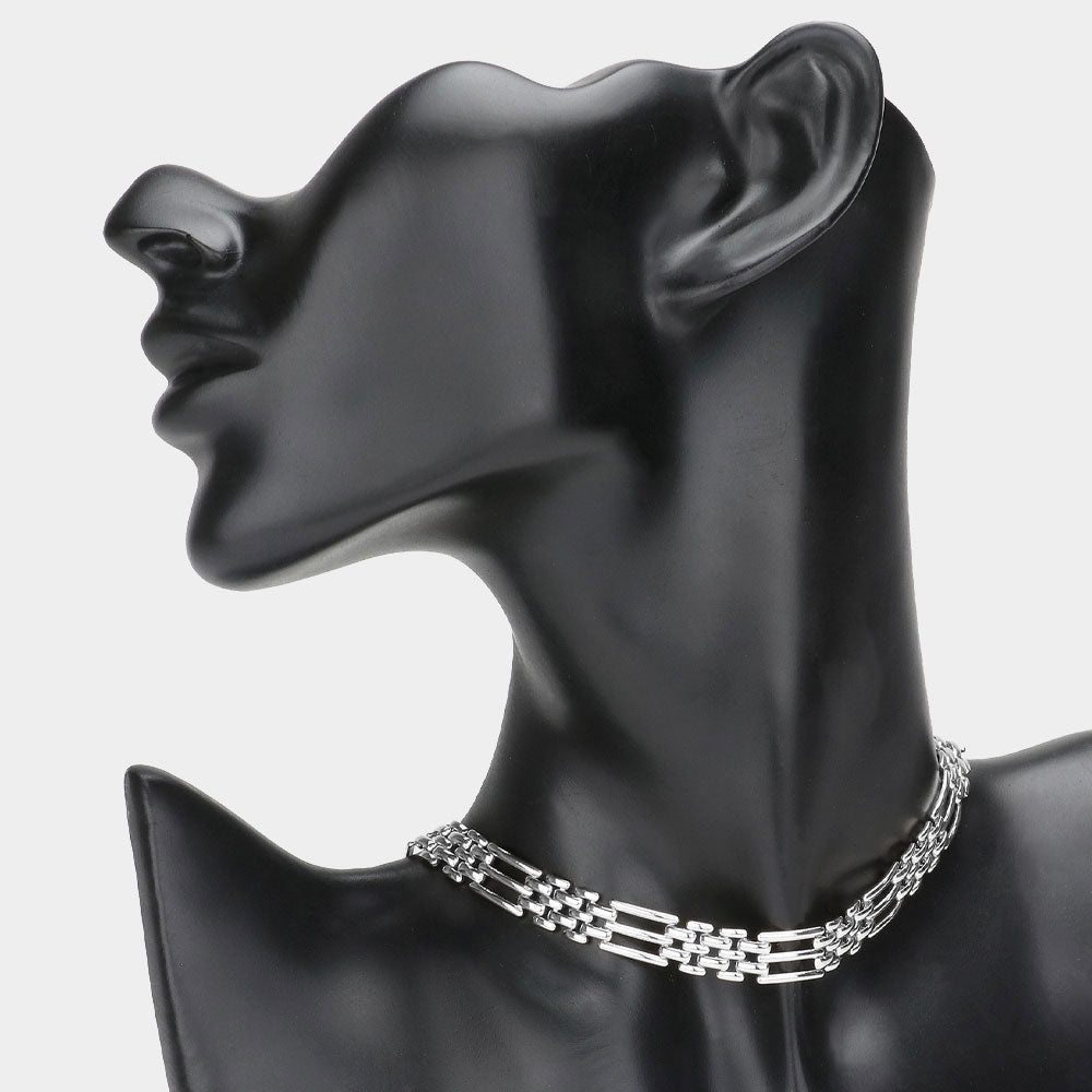 Abstract Brass Metal Choker Necklace
