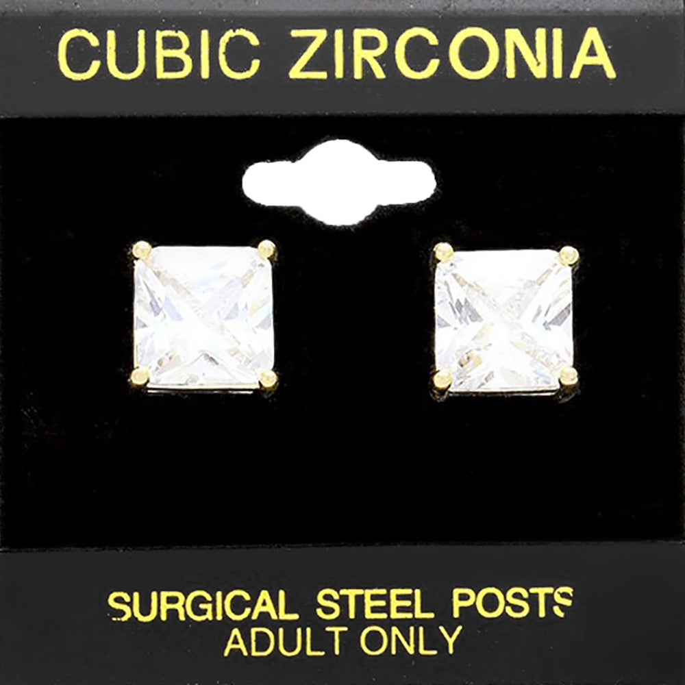 10mm Square CZ Stud Earrings