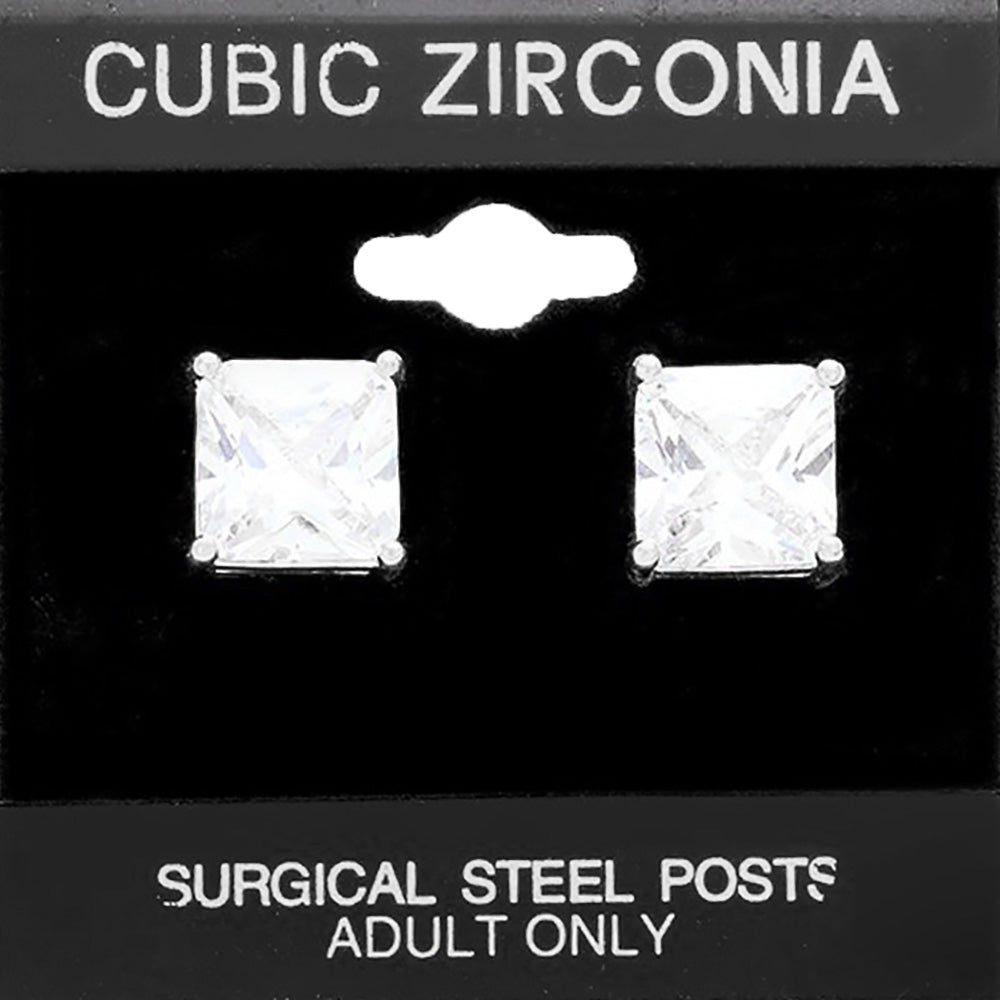 10mm Square CZ Stud Earrings