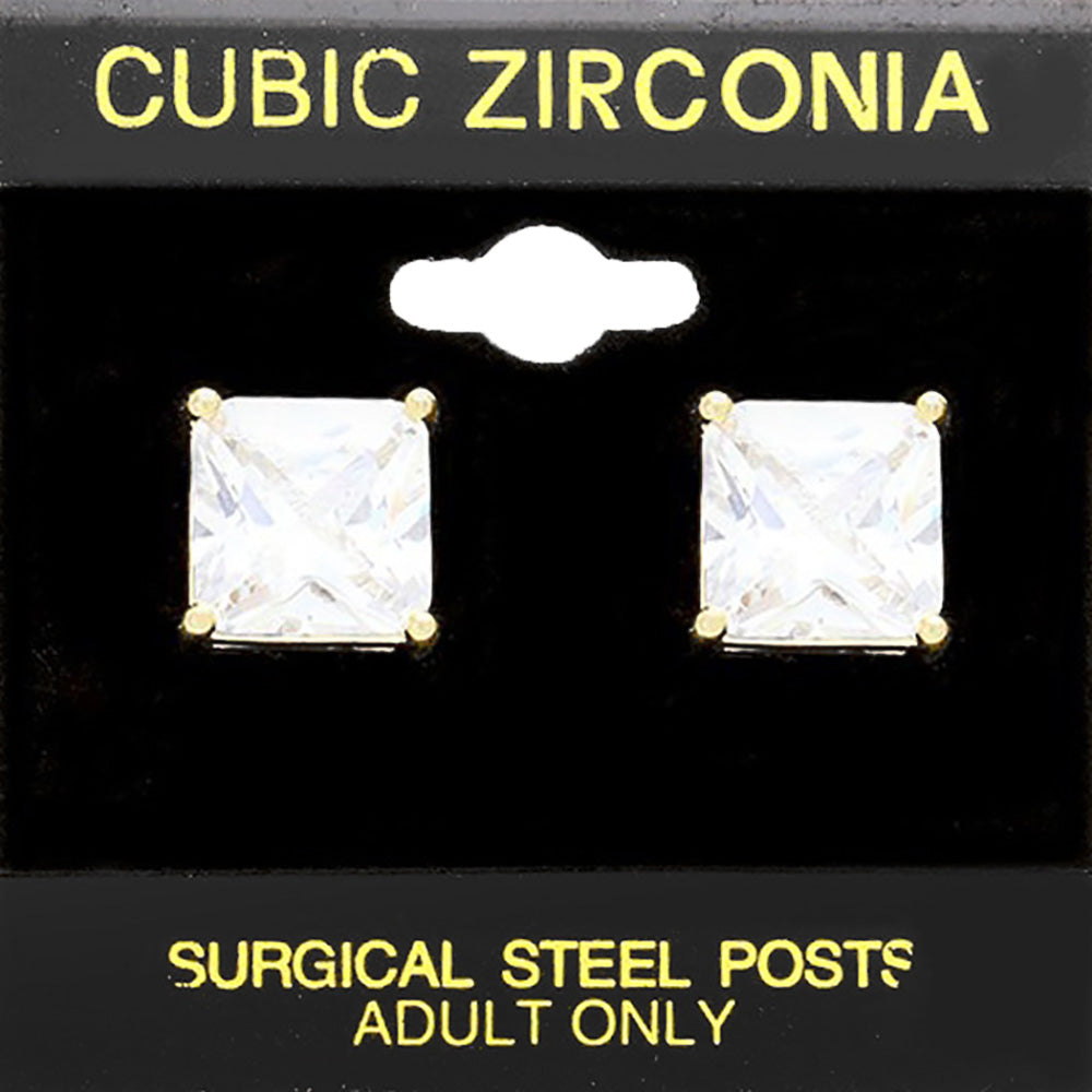 11mm Square CZ Stud Earrings