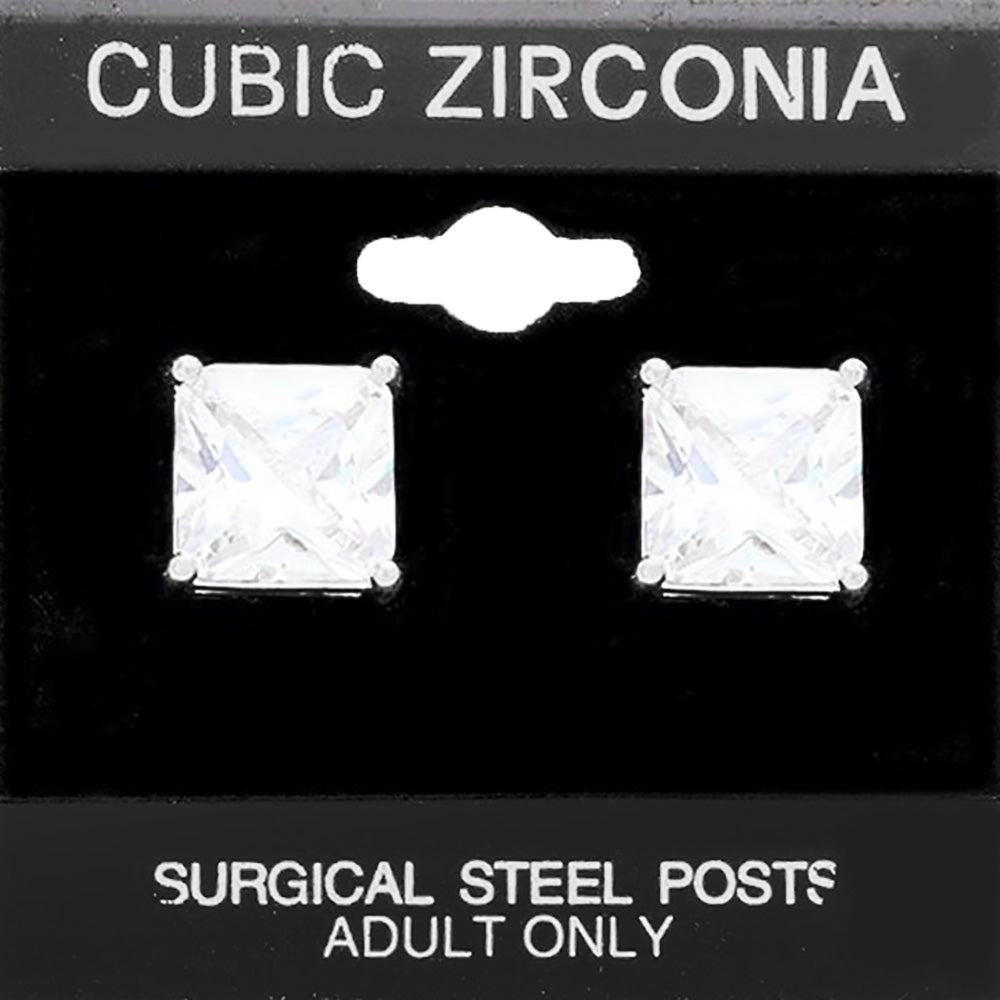 11mm Square CZ Stud Earrings