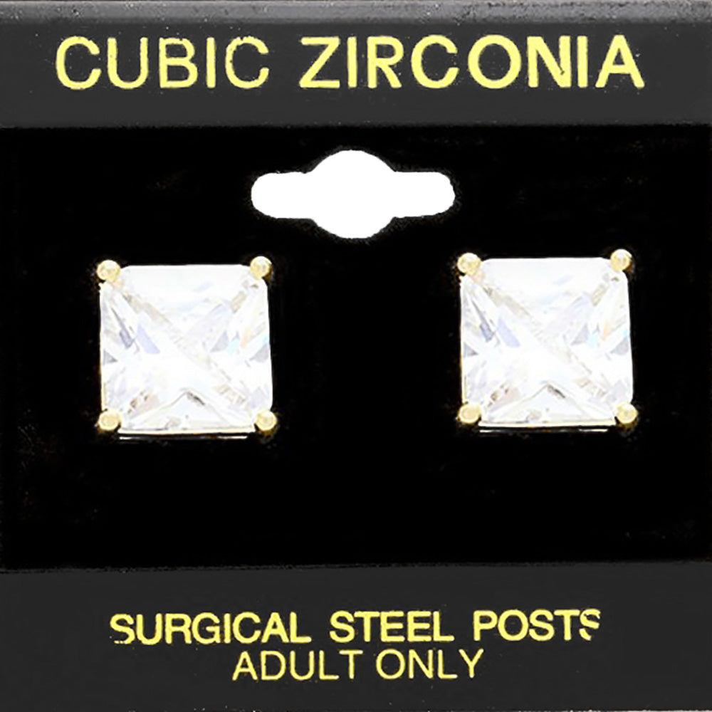 12mm Square CZ Stud Earrings