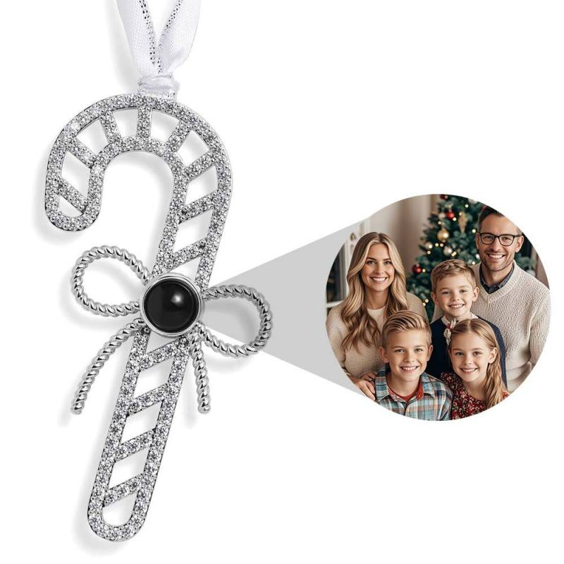 Custom Photo Candy Cane Projection Ornament - Personalized Christmas Decoration Gifts