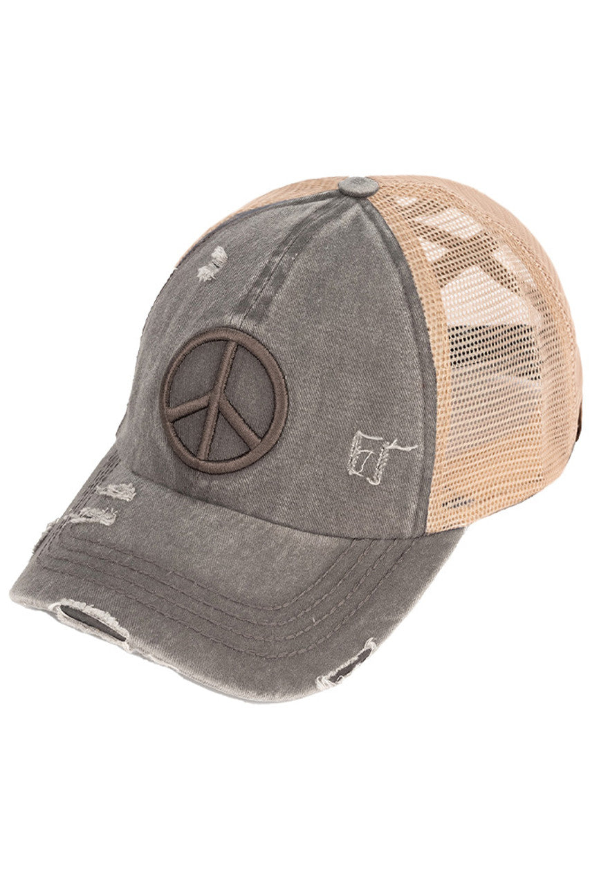 C.C Peace Sign Distressed Pony Cap