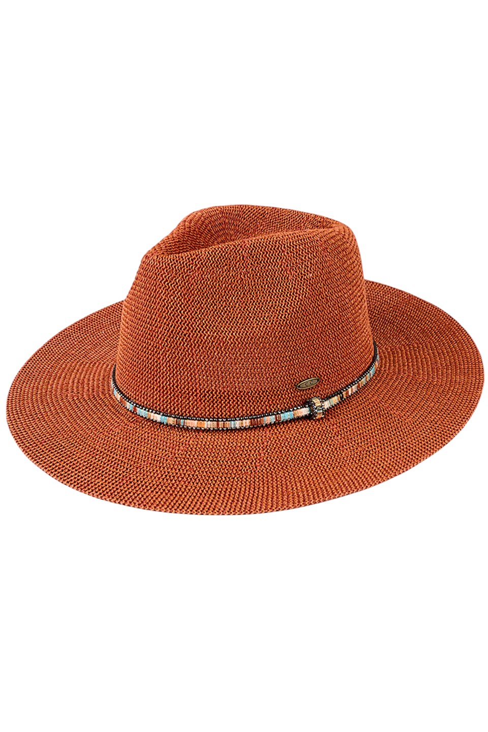 C.C MULTI THREAD RHINESTONE TRIM BAND PANAMA HAT