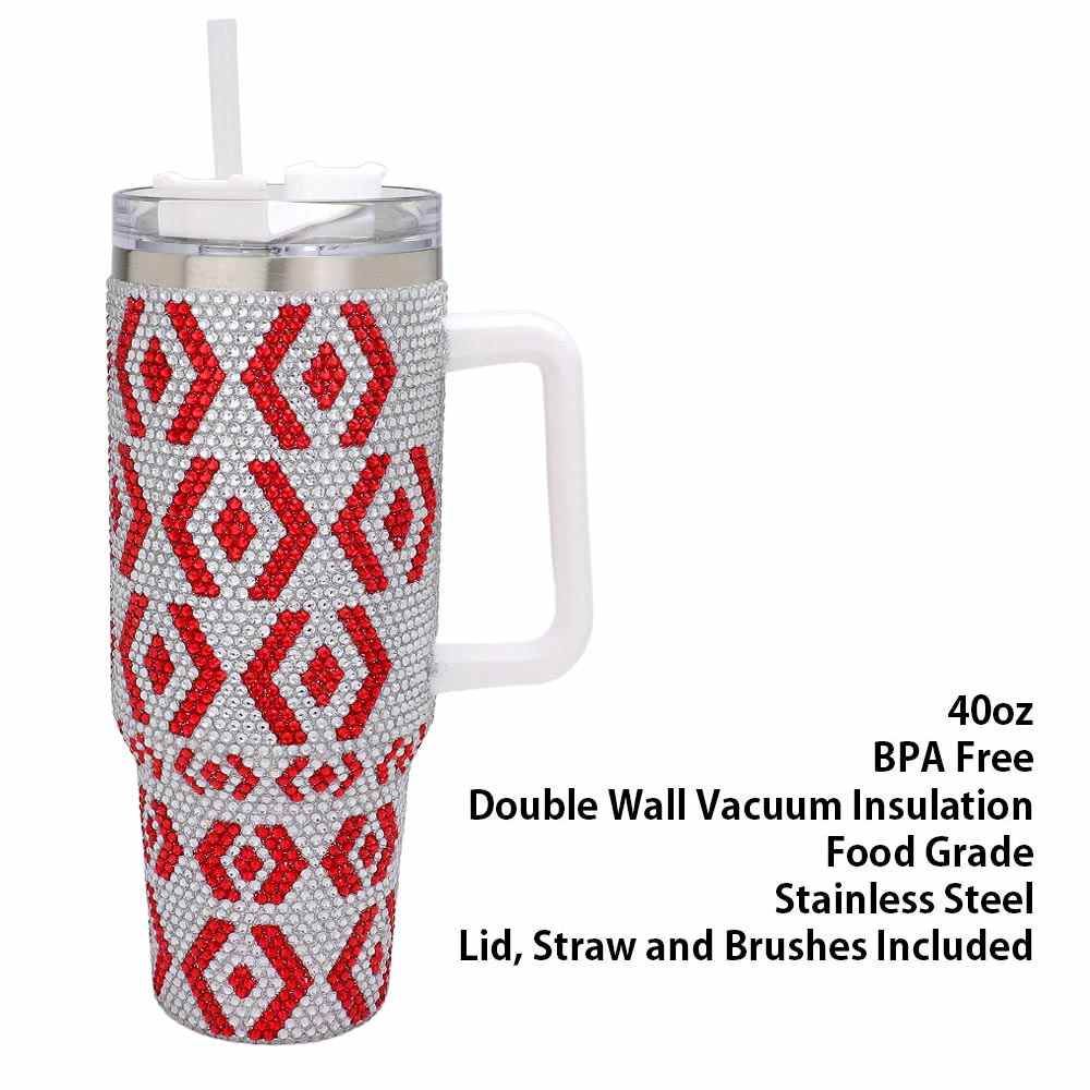 Bling Studded Abstract Patterned 40oz Stainless Steel Tumbler