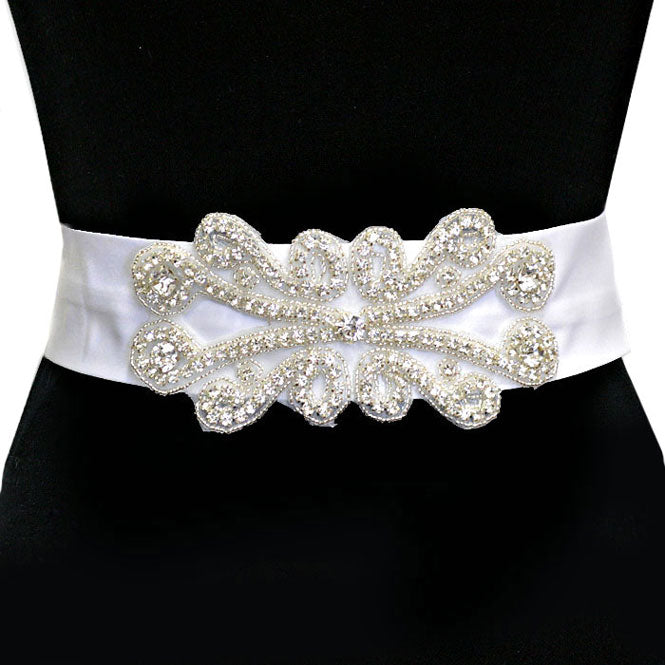 Bridal Wedding Crystal & Bead Ribbon Belt Headband