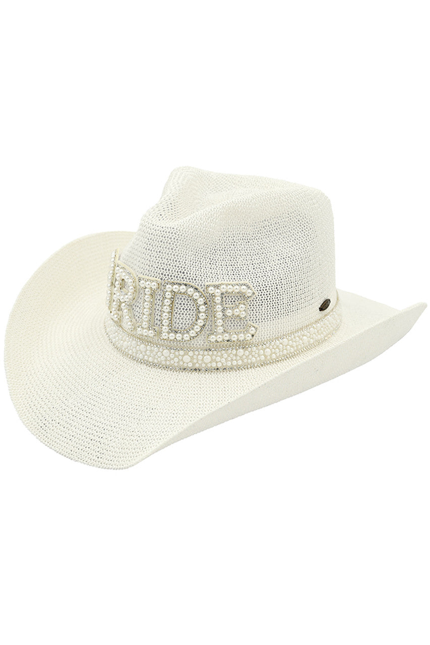 C.C Bride Pearl & Rhinestone Trim Cowboy Hat