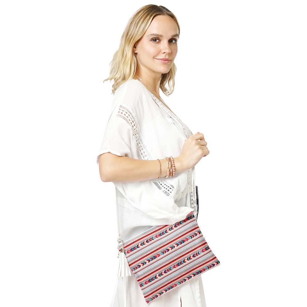 Aztec Patterned Wristlet Clutch Crossbody Bag