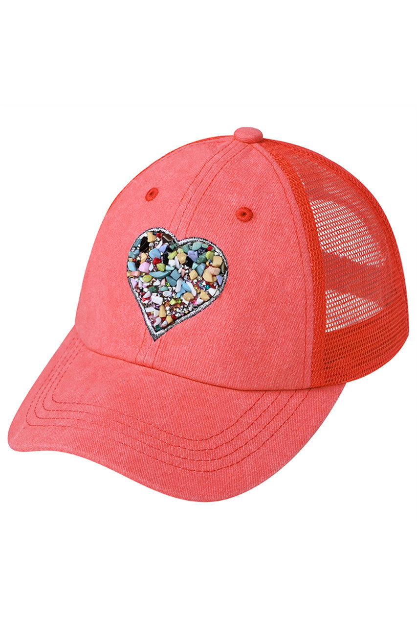 C.C Heart Stone Embellishment Baseball Cap