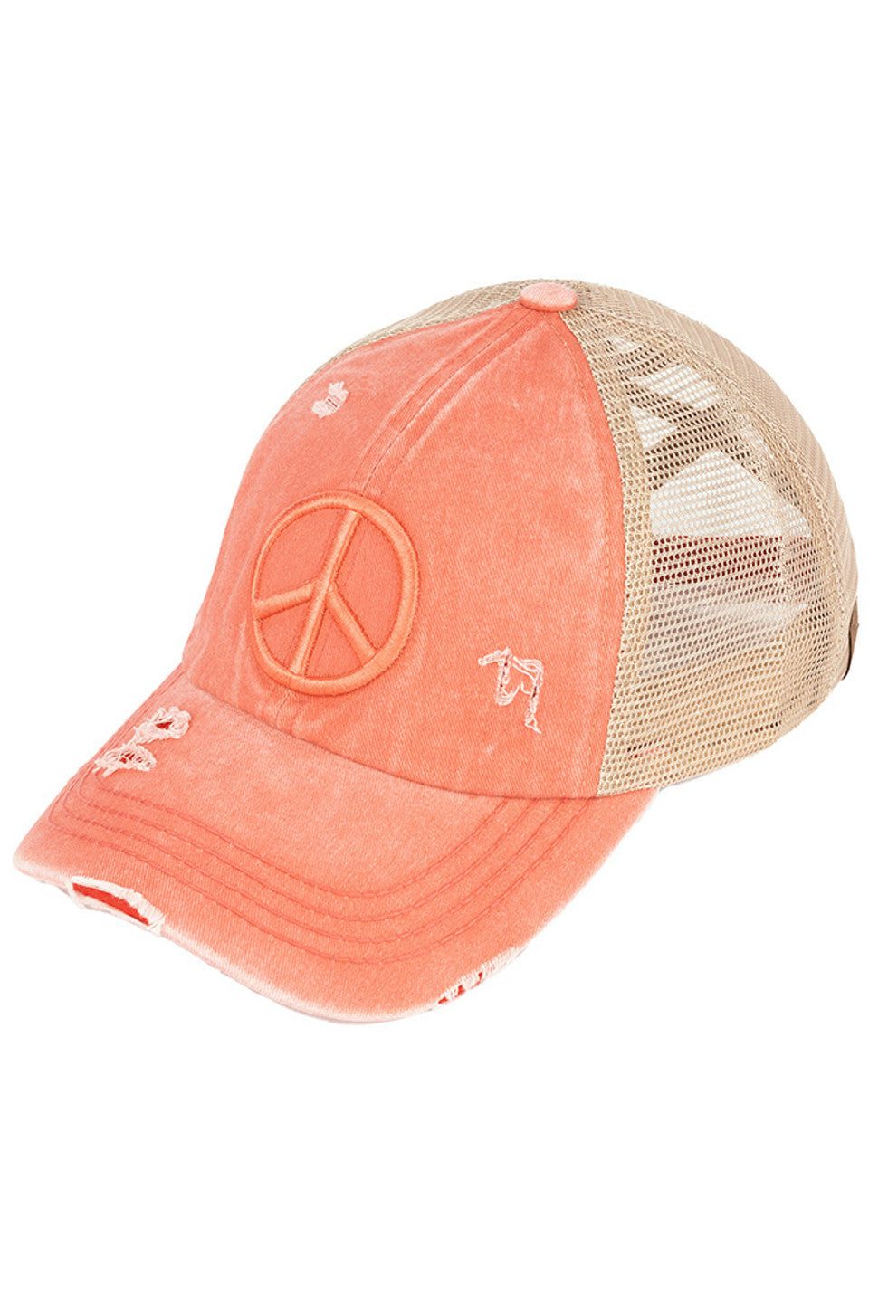 C.C Peace Sign Distressed Pony Cap