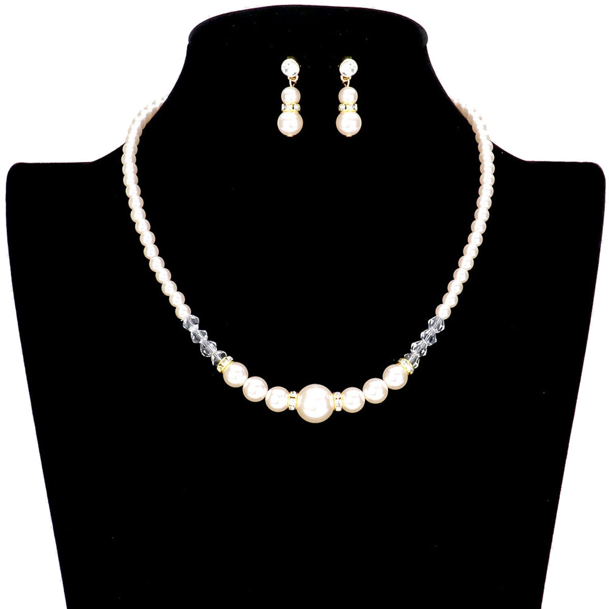 Bicone Bead Pointed Pearl Necklace Earring Set