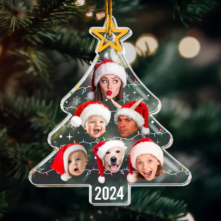 Custom Photo Christmas Tree With Led Light Funny Family - Personalized Custom Shaped Acrylic Ornament - Christmas Gift For Family Members