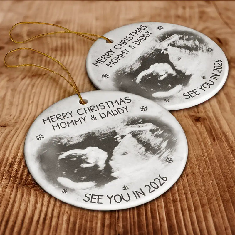 Custom Photo Baby Expecting See You In 2026 - Personalized Ceramic Ornament - Christmas Gift for Pregnant Woman