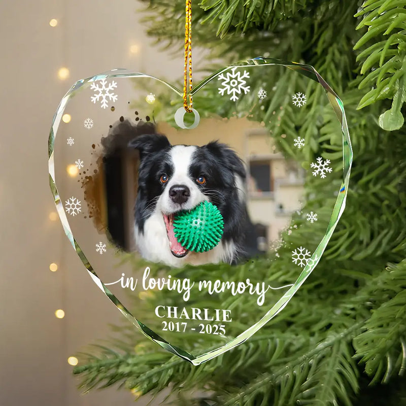 Custom Photo Forever Loved Memorial Dog Cat - Personalized Heart Shaped Glass Ornament - Sympathy Gift For Pet Owners, Pet Lovers