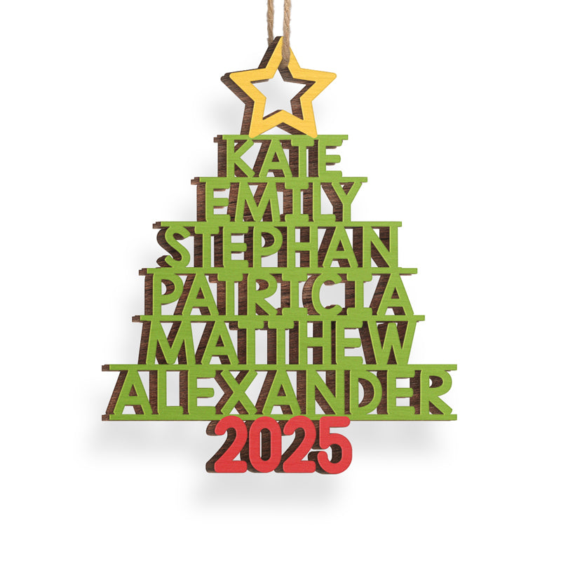 [Upto 14 Names] Custom Names Family Christmas Tree Ornament - Personalized Wood Ornament - Christmas Gift for Family Members