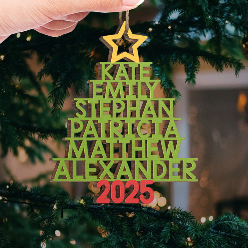 [Upto 14 Names] Custom Names Family Christmas Tree Ornament - Personalized Wood Ornament - Christmas Gift for Family Members