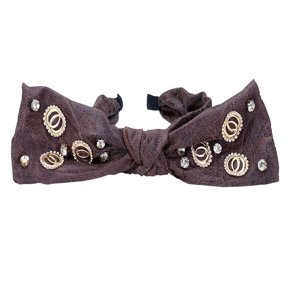 Stone Embellished Open Metal Circle Link Bow Headband