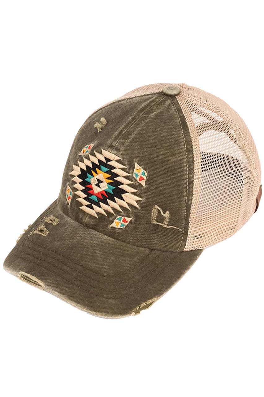 C.C Aztec Patch Distressed Pony Cap