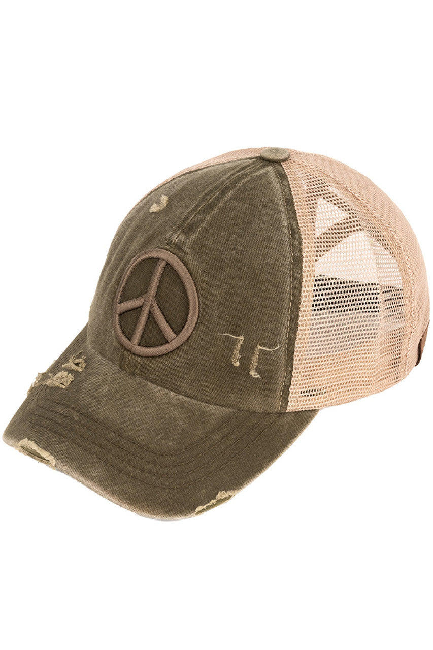 C.C Peace Sign Distressed Pony Cap