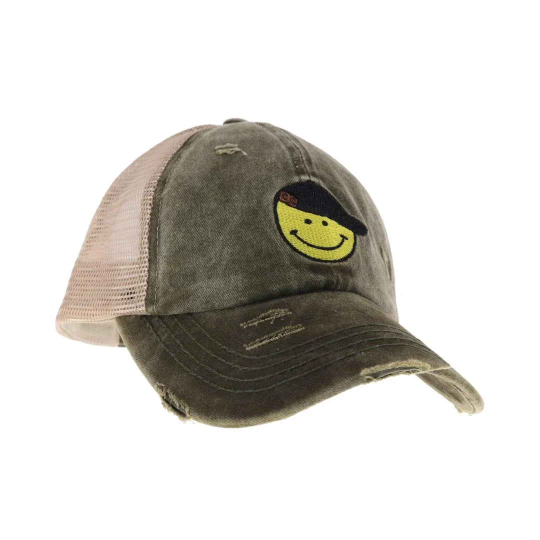 C.C Smiley Face Criss Cross High Pony C.C Ball Cap