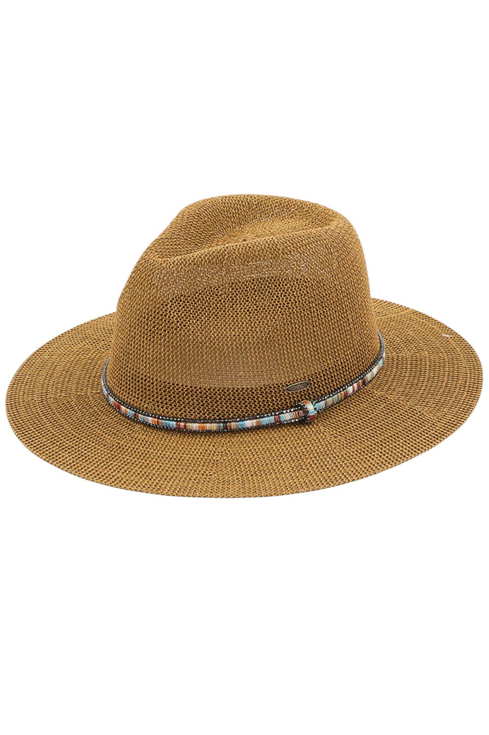 C.C MULTI THREAD RHINESTONE TRIM BAND PANAMA HAT