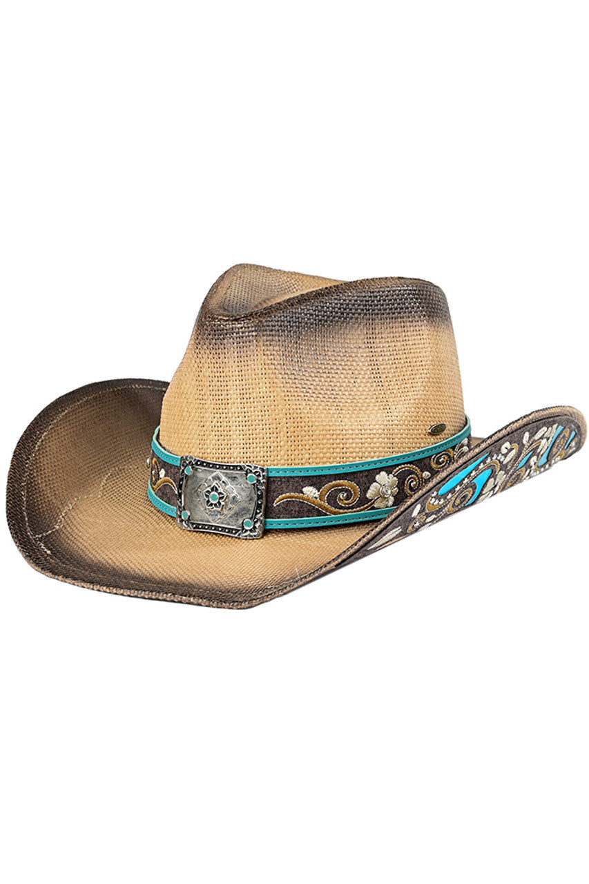 C.C Brim Patches Details Tea-Stain Cowboy Hat