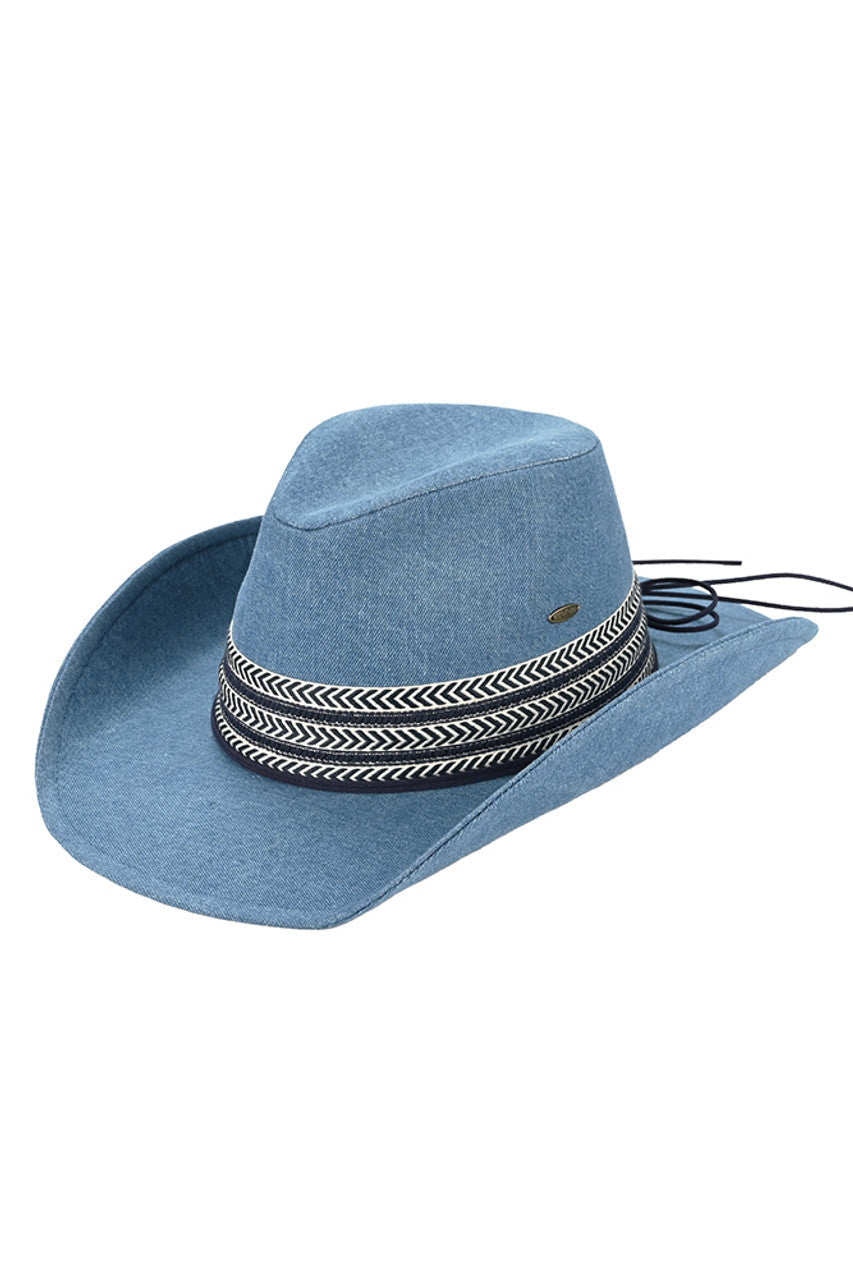 C.C Denim Cowboy Hat With Geometric Trim Bands