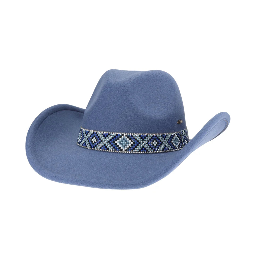 C.C Aztec Beads Trim Vegan Cowboy Hat