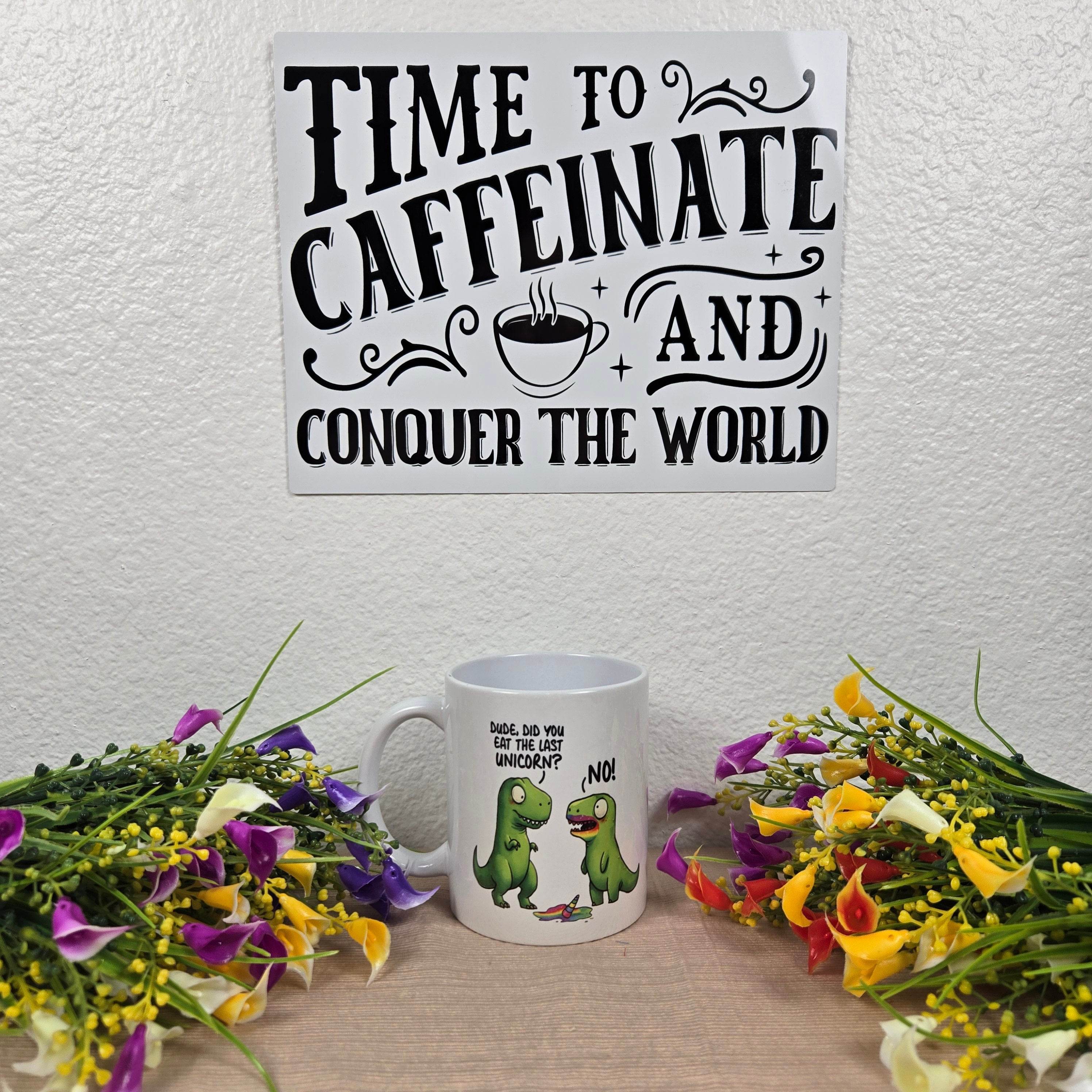 Funny Dinosaurs eating a Unicorn Mug