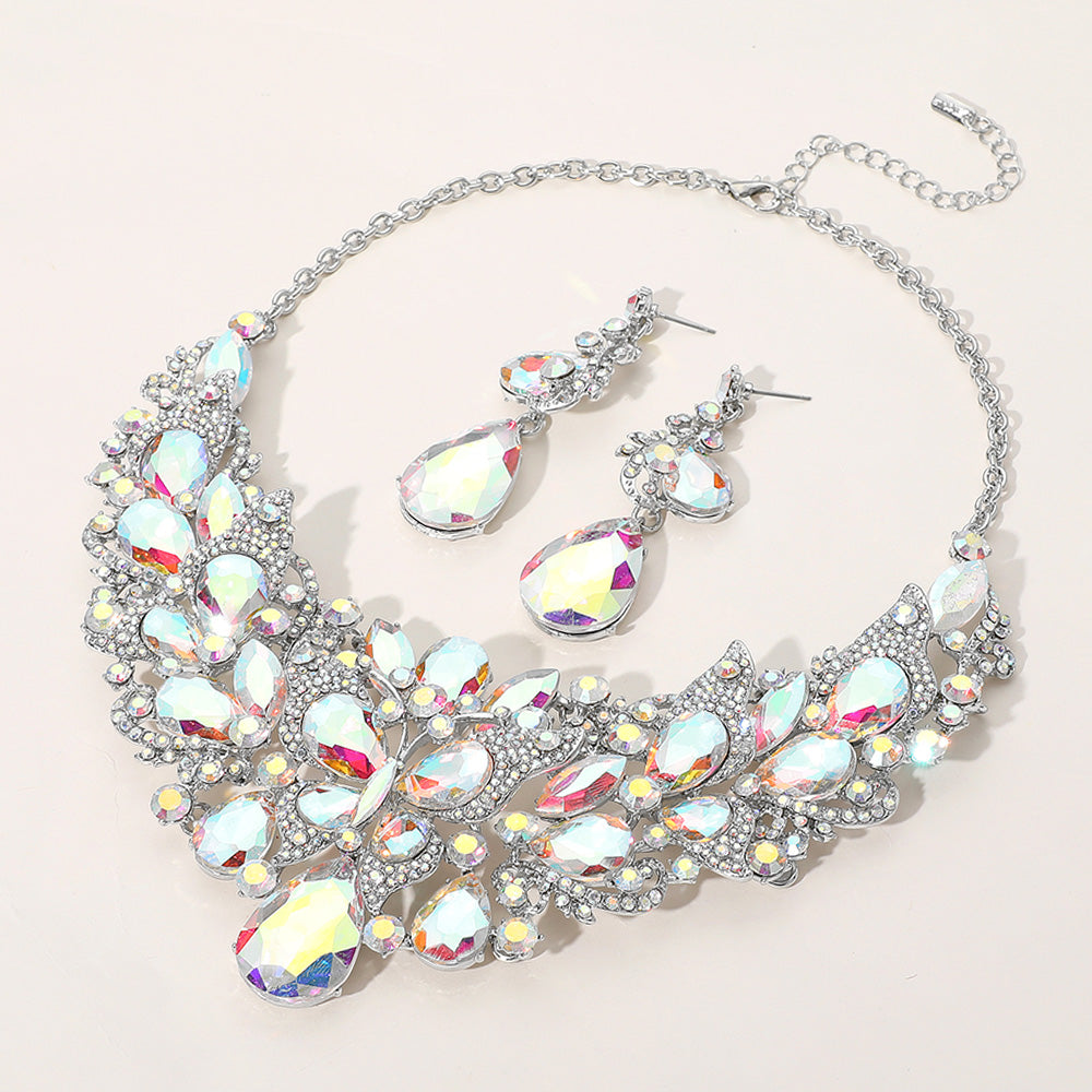 Butterfly Glass Stone Cluster Pointed Teardrop Stone Cluster Evening Necklace