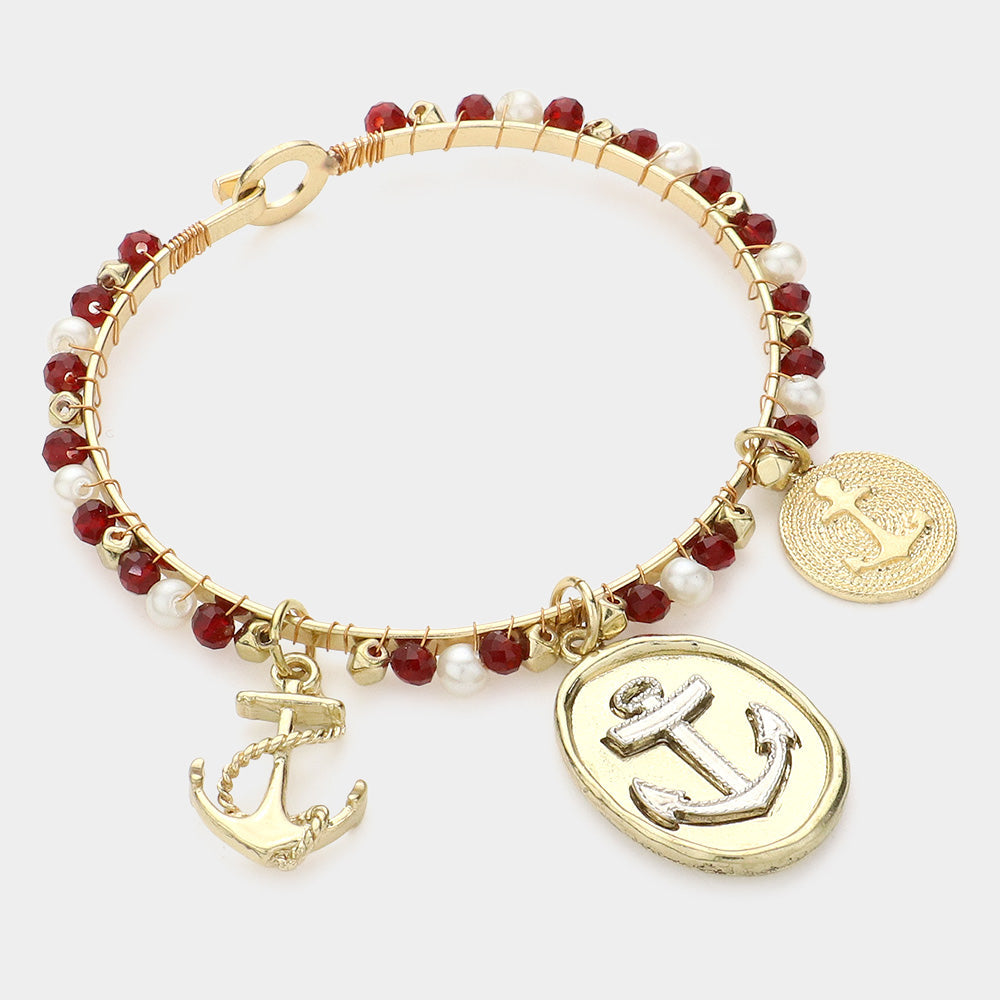 Beaded Nautical Anchor Bangle Bracelet