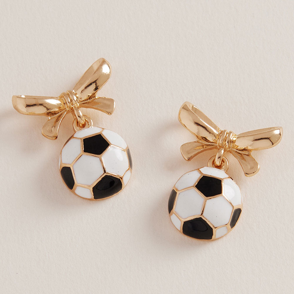 Bow Accent Soccer Dangle Earrings