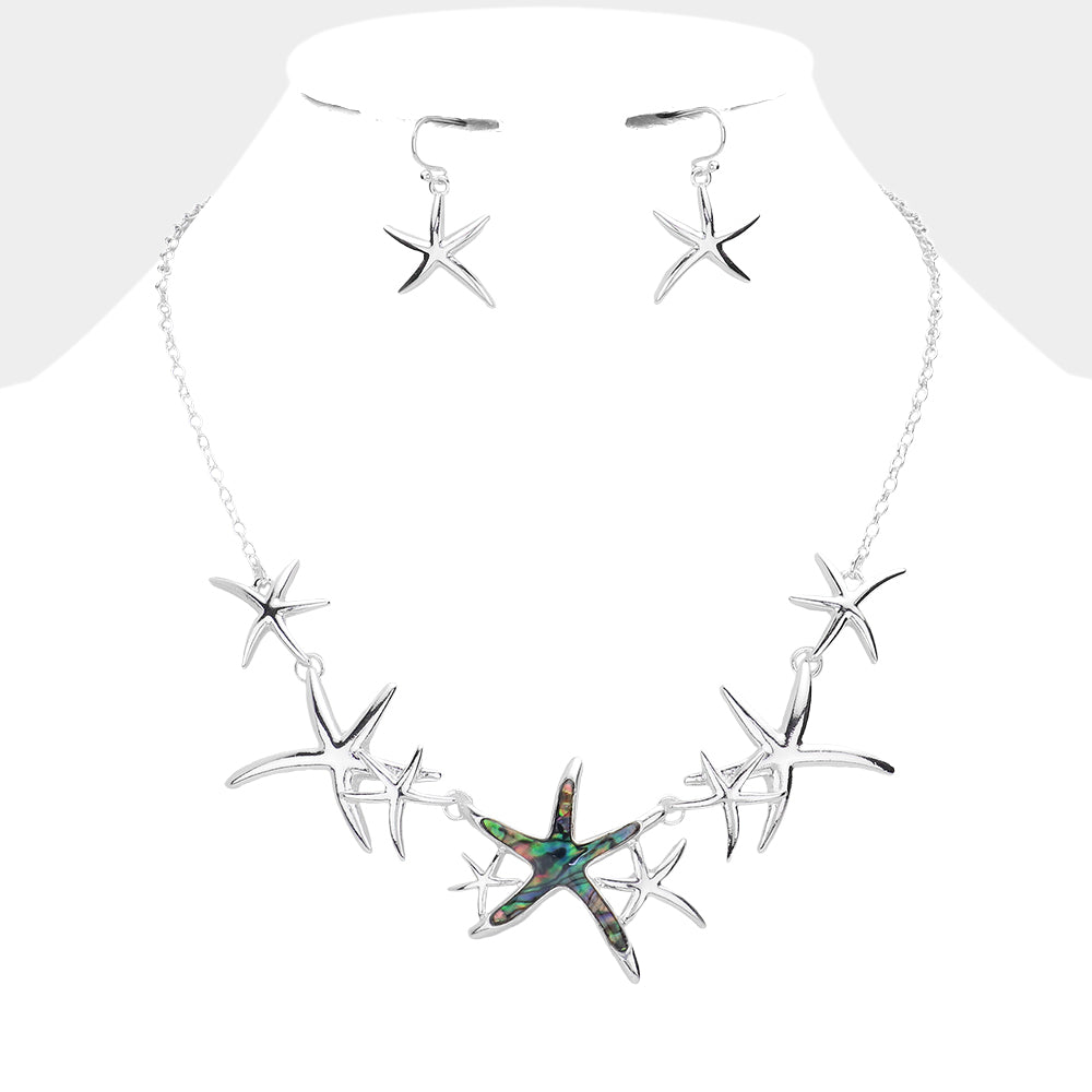 Abalone Metal Starfish Link Necklace