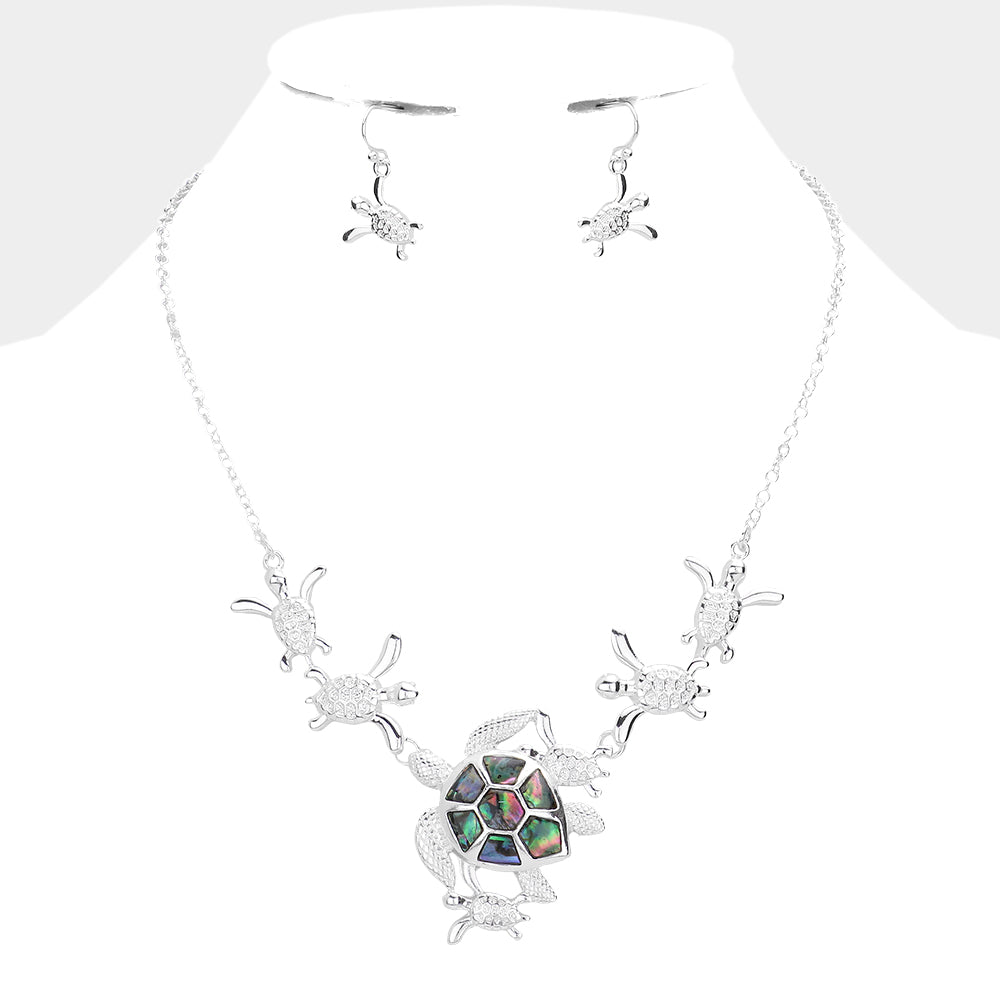 Abalone Metal Turtle Link Necklace