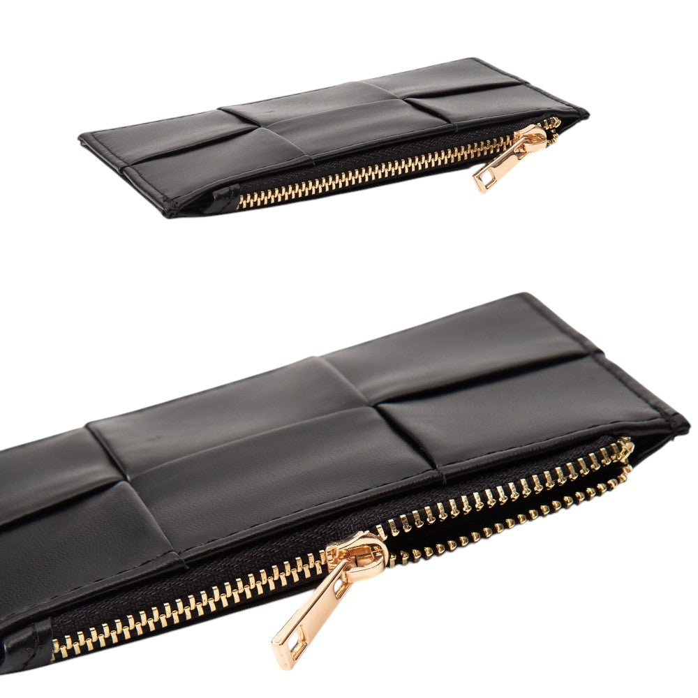 Faux Leather Weave Flat  Coin Wallet