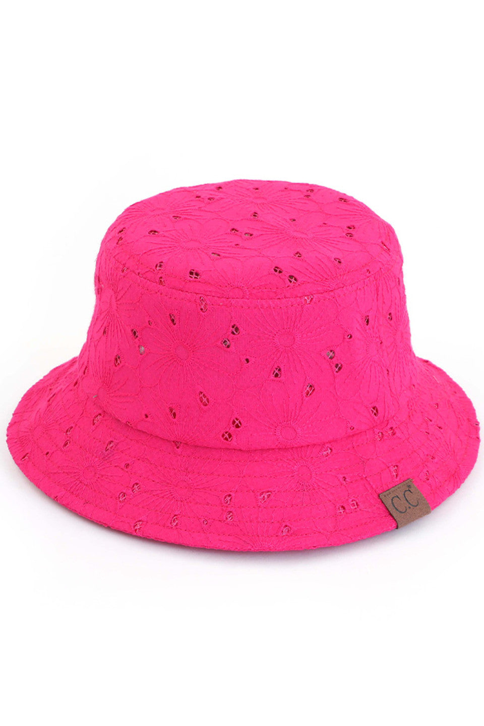 C.C EMBROIDERED FLORAL COTTON EYELET HAT