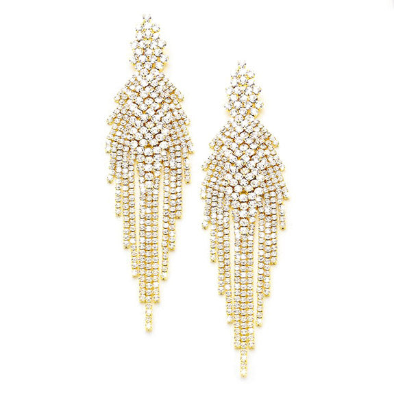 Eva Glitzy Long Crystal Rhinestone Fringe Evening Earrings Dazzling Rhinestone Earrings Special Occasion